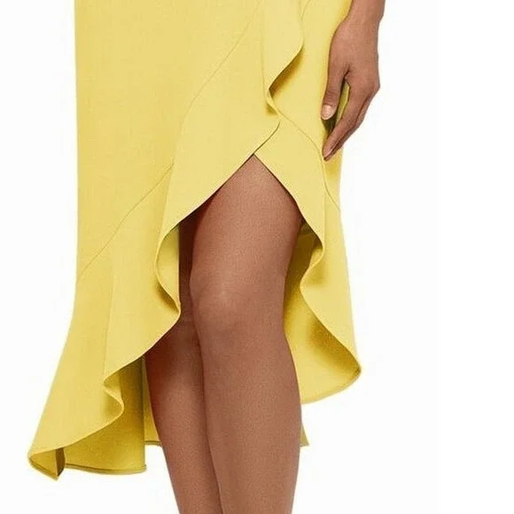 Xscape Women's Dress Yellow Size 6 Strapless Crepe Ruffled High-Low - Picture 6 of 6